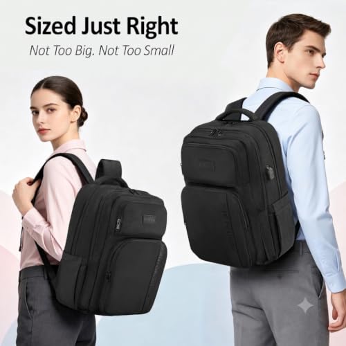 Laptop Backpack, Water Repellent Business Travel Backpack with USB Charging Port, Fits Up to 15.6 Inch Notebook Computer Bag, Casual Daypack for Men Women Commuting Work,Black