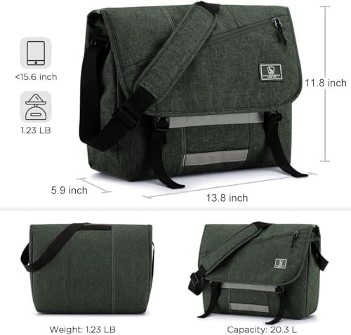 OIWAS Messenger Bag for Men, 15.6 Inch Laptop Satchel Crossbody Bag, Green | Water-repellent polyester; thick padded laptop compartment; large capacity crossbody shoulder bag for work, travel & daily - color: 15.6 Inch-green