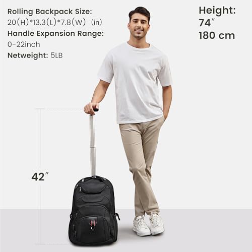 Boavan Rolling Backpack,17 inch Water Resistant Wheeled Backpack,Carry on Luggage Business Bag, Overnight College Computer Trolley Suitcase for Men Women Adults to Travel，Black - color: Black, size: 17.3 inches