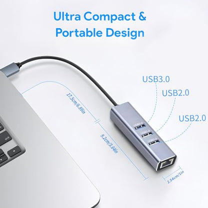 USB to Ethernet Adapter, 3-Port USB 3.0 Hub with RJ45 10/100 Ethernet Adapter(2X USB2.0 and 2xUSB3.0) Aluminum Network, Compatible with iMac, PC, Chromebook Laptops, - style: A+C