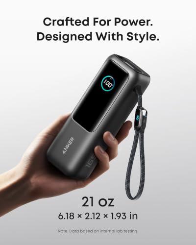 Anker Laptop Power Bank, 25,000mAh Travel Essential with 165W Total Output | 3 USB-C Ports with 100W Max Each, Built-In Retractable Cables, Flight-Ready, for iPhone 17 Series ,MacBook, and More - color: Black
