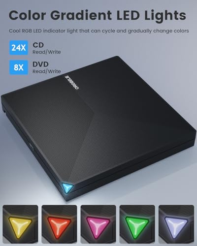 ORIGBELIE External CD DVD Drive, Portable USB C & A DVD Optical Disc Drive | USB 3.0 CD ROM DVD +/-RW Player Burner Reader Writer for MacBook Laptop iMac Desktop PC Windows 11/10/8/7/XP Linux Mac OS - size: 5.6" x 5.6" x 0.7"