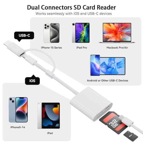 SD Card Reader for iPhone iPad,Micro SD Card Reader Memory Card Reader Plug and Play Trail Camera SD Card Adapter,Simultaneous Charging and Reading - color: Pearl White
