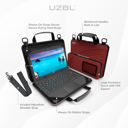 11-11.6 Inch Always-on Chromebook Protective Hard Shell Case Cover with Pouch and Shoulder Strap, Fits MacBook Neo 13 inch - color: Deep Red
