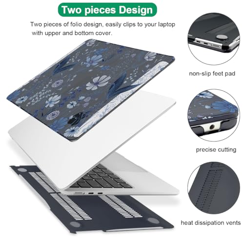 Compatible with 2022 2023 2024 MacBook Air 13.6 inch Case A3113 M3 A2681 M2, Crystal Printed Pattern Plastic Hard Case Cover for MacBook 13.6 inch Air 2024 M3 Touch ID, Wild Flowers Black - color: Wild Flowers Black