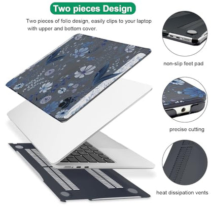 Compatible with 2022 2023 2024 MacBook Air 13.6 inch Case A3113 M3 A2681 M2, Crystal Printed Pattern Plastic Hard Case Cover for MacBook 13.6 inch Air 2024 M3 Touch ID, Wild Flowers Black - color: Wild Flowers Black
