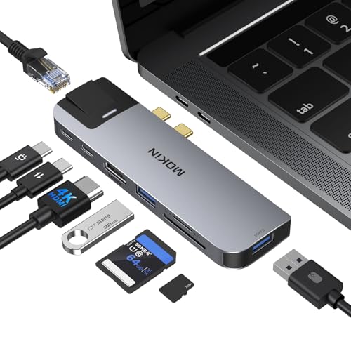 MOKiN USB C Multiport Adapter Hub Mac Dongle for MacBook Pro/Air with 4K HDMI Port, Gigabit ethernet, 2 USB, TF/SD Card Reader, USB-C 100W PD and Thunderbolt 3