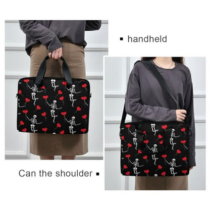 Romantic Skull Gothic Halloween Skeleton Laptop Bag Case 13 14 15.6 inch Laptop Messenger Bag Crossbody Briefcase for Men Women with Shoulder Strap Handle