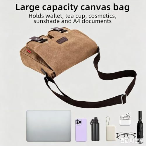 Messenger Bag for men Laptop Bag UnisexRetro Canvas Bag14-15.6 inches Casual single shoulder bag For Work College Travel - color: S-brown