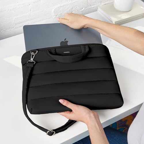 Vandel 13-14 inch Laptop Carrying Case Sleeve w. Strap, Shoulder Bag Handle | Fits MacBook Air 13 Inch MacBook Pro 14 Carrying Case Messenger, Laptop Computer Bag for Women, Hidden Front Zipper Pocket - color: 4. Black, size: 13-14 Inch