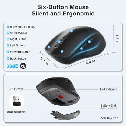 Wireless Keyboard and Mouse Combo, 2.4G Full Size Wave Keys Ergonomic Keyboard with Wrist Rest, Phone Holder, 3-Level DPI Wireless Silent Mouse with 6-Buttons, for Windows, Mac OS, Laptop (Blue Black) - color: Blue Black