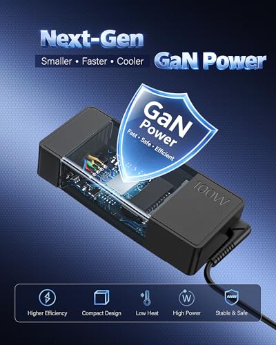 100W GaN Power Universal USB-C Fast Laptop Charger Compatible with Lenovo, Thinkpad/Yoga/IdeaPad/chromebook, MSI, Asus, HP, Dell Type-C AC Power Adapter PD 3.0 Charger