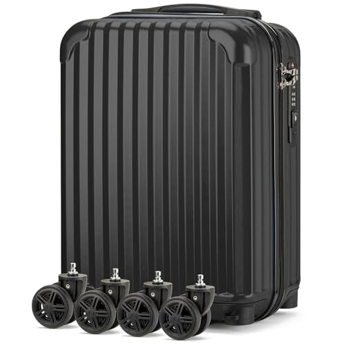 Personal Item Small Suitcase 18x14x8 Inches Hardside Built In TSA Lock & USB Port Lightweight Luggage With Removable Silent Wheels Underseat Carry-On Bag For Spirit and Frontier (Black) - color: Black