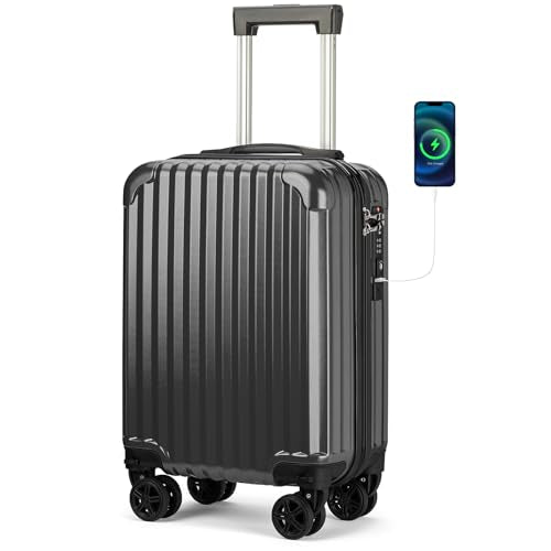 Personal Item Small Suitcase 18x14x8 Inches Hardside Built In TSA Lock & USB Port Lightweight Luggage With Removable Silent Wheels Underseat Carry-On Bag For Spirit and Frontier (Black) - color: Black