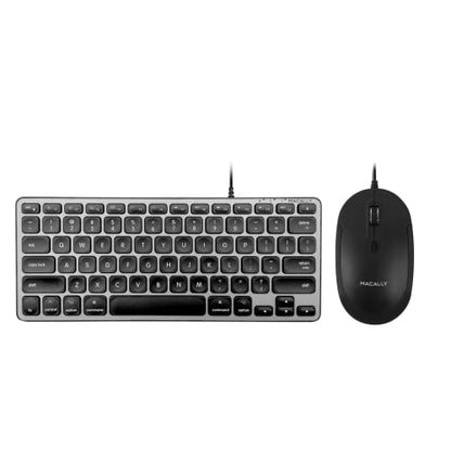 Macally Backlit Compact Keyboard and a Wired Computer Mouse, Sleek Black