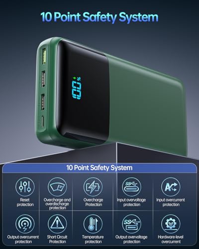 Portable Charger Power Bank 50000mAh, USB-C PD 30W Fast Charging External Battery Pack with 4 Outputs & 2 Inputs, Portable Phone Charger for iPhone 17/1615/14/13/12/11 Samsung Android (Dark Green) - color: Dark Green