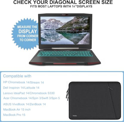 Naukay Laptop Sleeve 15 inch, Shockproof Protective Computer Case Cover with Accessories Pocket, Water Resistant Traveling Carrying Laptop Bag Compatible for MacBook Dell HP Acer Asus Lenovo, Black - size: 15 inch