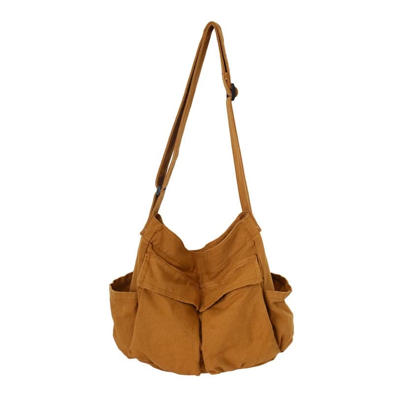 Canvas Messenger Bag Large Crossbody Bag with Multiple Pockets Canvas Shoulder Tote Bag for Women and Men - color: Brown