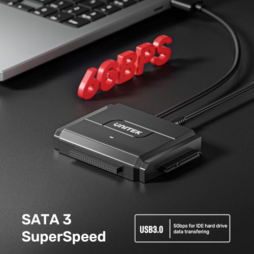 Unitek SATA/IDE USB 3.0 Adapter, Dual-Drive for 2.5/3.5" HDD, 24TB, 6Gbps | Simultaneous 1 SATA + 1 IDE Access; For 2.5/3.5" SATA/IDE HDD/SSD; Plug & Play, Hot-Swap, Auto Sleep; 12V Adapter Included - color: USB A