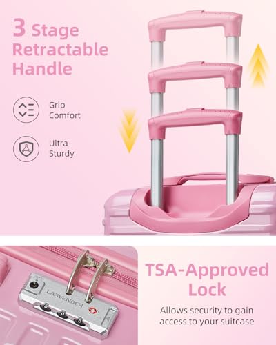 LARVENDER Carry on Luggage 22x14x9 Airline Approved, Expandable 20 Inch Hardside Large Suitcase with Wheels TSA Lock, Lightweigh PC+ABS Travel Carry-on Suitcases for Women and Men, Peach Sparkling - color: Peach-Sparkling (XL-BP), size: 3 Piece Set (Backp