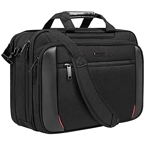 EMPSIGN Laptop Bag Mens Briefcase, Fits 17.3 Inch Messenger Bag, Black | Expandable Messenger Bag for Men & Women, Water Resistant, Shoulder Bag Canvas Bag, For Work Business Travel - color: Black/Pu/Red
