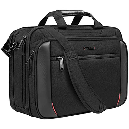 EMPSIGN Laptop Bag Mens Briefcase, Fits 17.3 Inch Messenger Bag, Black | Expandable Messenger Bag for Men & Women, Water Resistant, Shoulder Bag Canvas Bag, For Work Business Travel - color: Black/Pu/Red