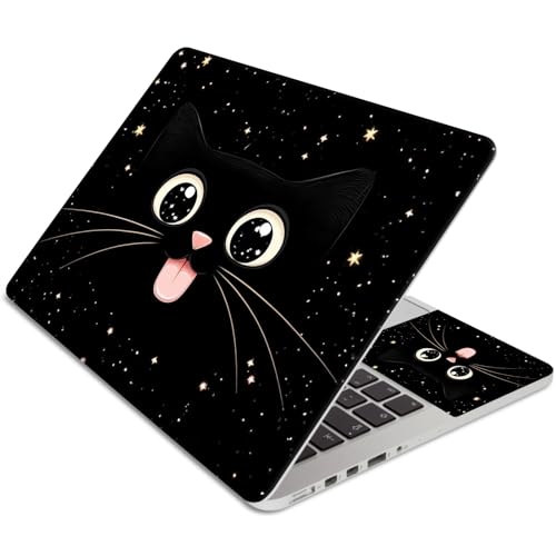15.6 Inch Laptop Skin Sticker, Reusable Vinyl Cover Protector with 2 Wrist Pad Skins, Removable Waterproof Scratch-Resistant for 12-15.6 Inch Laptop Notebook,Cute Cartoon Cat Face with Stars - color: Cute Cartoon Cat Face With Stars