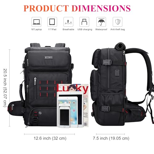 WITZMAN Carry on Travel Backpack for Men Airline Approved Fits 16" Laptop | Nylon 3 in 1 Luggage Duffle Bag with USB Charging Port, Shoe Compartment, For Weekend Getaway, Overnight Trip, B682 Black - color: 01.black
