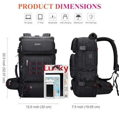 WITZMAN Carry on Travel Backpack for Men Airline Approved Fits 16" Laptop | Nylon 3 in 1 Luggage Duffle Bag with USB Charging Port, Shoe Compartment, For Weekend Getaway, Overnight Trip, B682 Black - color: 01.black