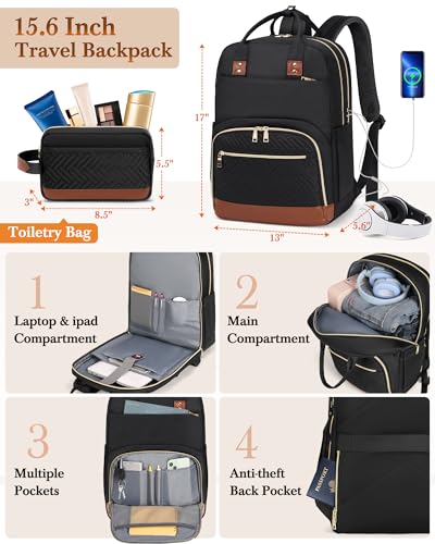 RAINSMORE Carry On Luggage with wheels, Softside Suitcases Set 3 Piece | 22x14x9 Airline Approved, Luggage Sets with Backpack & Toiletry Bag, Rolling Suitcase with TSA Lock, for Travel Weekender - color: Black-Brown