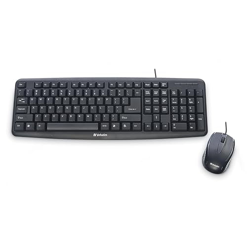 Verbatim Slimline Wired Keyboard and Mouse Combo USB Plug-and-Play Numeric Keypad Adjustable Tilt Legs Optical Corded Mouse Full-Size Computer Keyboard Compatible with PC, Laptop - FFP Packaging Black - style: Wired Keyboard & Mouse