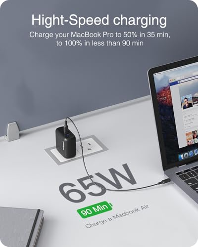 Nekteck 65W USB C Charger, GaN II PD Fast Charging with Foldable Plug | GaN Charger, Compatible with MacBook Air/Pro, iPhone 16/17 Series, Stable Charging Adapter, Portable for Travel, Office, Home - size: 65W