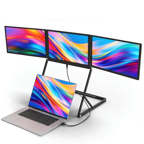 15.6'' Laptop Screen Extender Portable Triple Monitor | 1920x1080 IPS 3-Screen Foldable Display, Quad Screen View Workstation for 13.6"-17" Laptops,USB-C & Mini H/D Interface - size: 15.6 Inch