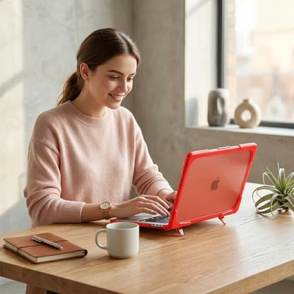 Batianda Heavy Duty Case for MacBook Neo 13 Inch 2026, Red | Fits Model A3404 A18 Pro Chip, Ergonomic Foldable Stand Holds 22lbs, TPU Bumper, Matte Translucent Shockproof Hard Shell - color: Red