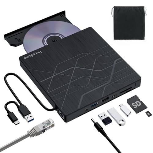 Super External CD DVD Drive, USB 3.0 DVD Burner with Ethernet Adapter, 3 USB and 2 TF/SD Card Ports, CD DVD Player Reader Writer Optical Disk Drive for Laptop MacBook PC Windows 11/10/8/7 Linux Mac OS - color: Textured Black