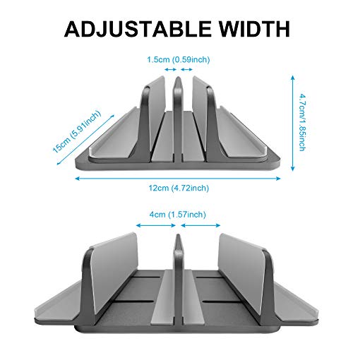 Vertical Laptop Stand [2021 ver.],ULBRE Double Adjustable 4 Slot Desktop MacBook Stand Holder Dock Compatible with All MacBook Chromebook Surface Dell iPad Pro Up to 17.5 Inches (Gray)