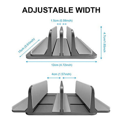 Vertical Laptop Stand [2021 ver.],ULBRE Double Adjustable 4 Slot Desktop MacBook Stand Holder Dock Compatible with All MacBook Chromebook Surface Dell iPad Pro Up to 17.5 Inches (Gray)
