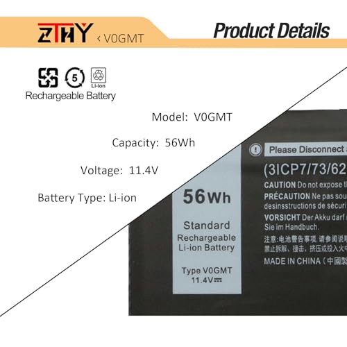 V0GMT 56Wh Laptop Battery Replacement for Dell G7 17 7700 Gaming Vostro 15 | 7500 7590 XPS 7590 9560 9570 Ins 7501 7590 7591 Precision 5520 5530 5540 Mobile Workstation TJDRR 0NYD3W 0NCC3D 0V0GMT 11.4V - size: 9.06*3.43*0.28 inch V0GMT