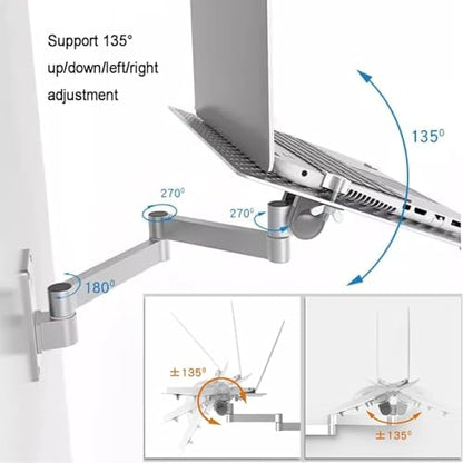 Adjustable Laptop Holder w/Mouse Tray,Full Motion Articulating Notebook Mount for Enhanced Heat Dissipation,Up to 8KG,for Office