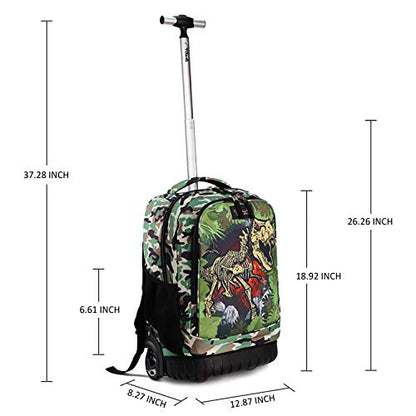 Tilami Rolling Backpack 19 inch with Lunch Bag Wheeled Laptop Backpack, Dinosaur Camouflage - color: Dinosaur Camouflage