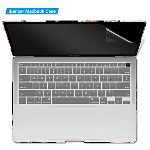 IBENZER Compatible with New MacBook Air 13 inch case 2022 2021 2020 M1 A2337 A2179 A1932, Hard Shell Case&Keyboard Cover&Screen Film for Mac Air 13 with Touch ID (2018-2022), Peony, AT13-CFL+2 - color: Peony