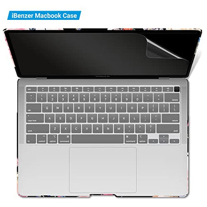 IBENZER Compatible with New MacBook Air 13 inch case 2022 2021 2020 M1 A2337 A2179 A1932, Hard Shell Case&Keyboard Cover&Screen Film for Mac Air 13 with Touch ID (2018-2022), Peony, AT13-CFL+2 - color: Peony