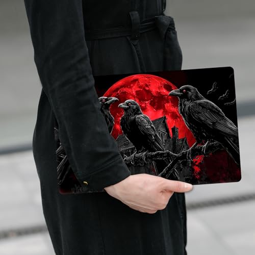 Laptop Skin Sticker Decal 12" 13" 13.3" 14" 15" 15.6",Waterproof Scratch Resistant Vinyl,Reusable Easy to Apply,for MacBook HP Dell Notebooks Netbooks Laptop,2 Wrist Pads,Black Crow Moon - color: Black Crow Moon