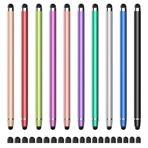 Stylus(10 pcs),Stylus Pen for Touchscreen,2-in-1 Universal ipad Pencil | Rubber Tip,High Sensitivity,No Charging,Suitable for iPad,iPhone,Tablets,Nintendo Switch and Android Devices,20 Tips - color: Black/Purple/Blue/Siliver//Green/Pink/Red
