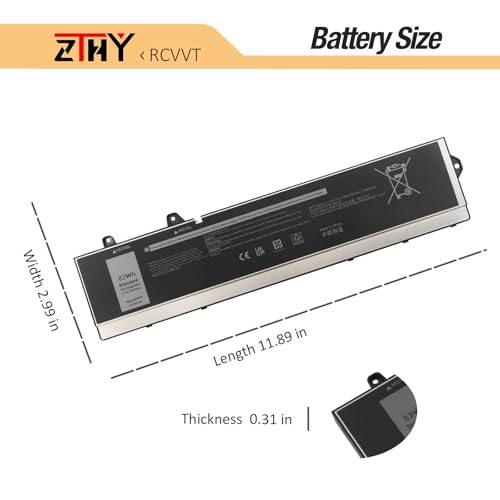 83Wh RCVVT Laptop Battery Replacement for Dell Precision 7670 7680 7770 | 7780 Mobile Workstation Series P114F P114F001 P114F002 P115F P115F001 P115F002 0RCVVT NWDC0 X26RT 0NWDC0 0X26RT 11.55V 6-Cell - size: 11.93*2.95*0.39 inch RCVVT