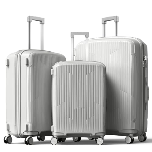 Nazhura Luggage Set, 3-Piece Hardside Suitcase Set, 20-inch Carry On, 24-inch, 28-inch Luggage - color: Light Grey