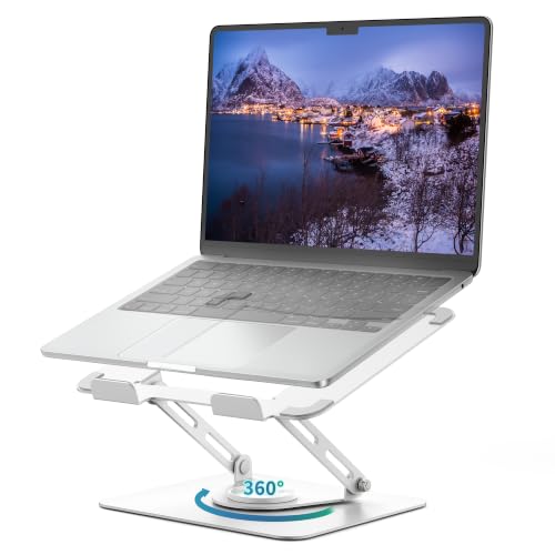 ALASHI Laptop Stand for Desk with 360° Rotating Base, Multi-Angle Adjustable Laptop Stands, Foldable Laptop Riser Compatible with 10 to 17 Inches PC Computer, White - color: A-White