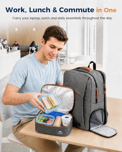 MATEIN Classic College Laptop Work Backpack with Lunchbox & Ice Pack | For School Office, Mens 15.6 Inch Computer Bookbag, Insulated Meal Prep Cooler Lunch Bag, TSA Approved, Water Resistant, Slim