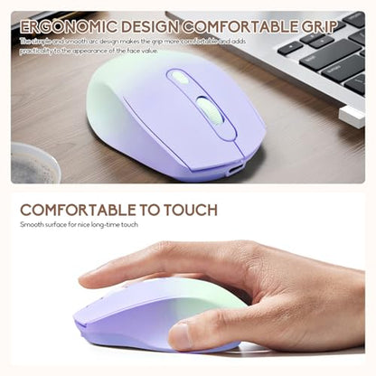 Wireless Gradient Color Bluetooth Mouse,Dual Mode Rechargeable Silent Slim Laptop Mouse,Portable(BT5.2+USB Receiver) Computer Mice,for Laptop,Desktop Computer,ipad Tablet,Phone,Mac (Gradient Purple) - color: Gradient purple