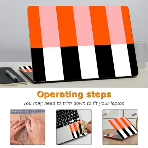 Universal Laptop Skin Sticker with 2 Wrist Pad Decals, 3-Piece Removable Vinyl Laptop Cover, Orange Black Stripes Waterproof Anti-Scratch, Easy-Trim Fit for 13.3" 14" 15.6" Laptops - color: Orange Black Stripes